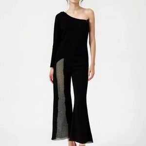 ONE SHOULDER Long sleeve Jumpsuit Flared Black Small